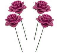Artificial Rose Flowers with Stem as Artificial Decorative Roses Made of Wax - 4 Pink Rose Petals Like Real for Flower Arrangements Flower Decoration - Wax Roses as Artificial Roses Cemetery Grave