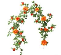 Artificial Rose Garland with Flexible Iron Wire Stem for Wedding Arch Home Wall Mantel Staircase Decoration Garden Party Setup (Orange)