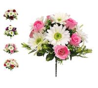 Artificial Rose & Gerbera Daisy Grave Flowers - 32cm UV Resistant, Weatherproof Cemetery Bouquet - Realistic Memorial Floral Display - Indoor / Outdoor - 4 Colour Options (Pink & Ivory)