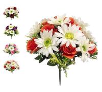 Artificial Rose & Gerbera Daisy Grave Flowers - 32cm UV Resistant, Weatherproof Cemetery Bouquet - Realistic Memorial Floral Display - Indoor / Outdoor - 4 Colour Options (Orange & Ivory)