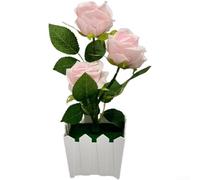 Artificial Rose Plant in Fence Pot, Realistic Soft Glue Fake Flower with Pottery Texture, 25.5cm Home Decor for Wedding Table Centerpiece, Blue(Pink)
