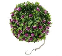 Artificial Rose Topiary Ball Hanging Basket 20cm 25cm Plastic Garden Decoration for Home Wedding Birthday Stage Coffee Shop Ceiling Wall Tree Railing Landscaping(F 25cm)