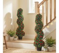 Artificial Rose Topiary Tree with 630 Leaves and 133 Flowers, Set of 2