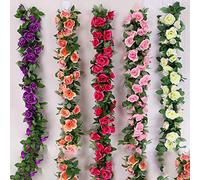 Artificial Rose Vine, 2.4m Artificial Flower Silk Rose Leaf Garland Vine Ivy Home Wedding Garden Decor(for PINK)