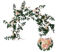 Artificial Rose Vine Garland Silk Flower Wall Hanging With Flexible Wire For Wedding Decoration Ceiling Drape Light Pink Color 1.8m Length(Soft Gold)