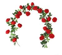 Artificial Rose Vine Realistic Flowers Decorative Hanging Garland 1.9m Lifelike 21 Bloom Large Floral Rattan for Wall Door Home Wedding Party in Rose Red Pink Yellow Orange(Red)