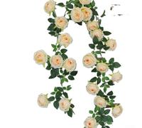Artificial Rose Vine Realistic Flowers Decorative Hanging Garland 1.9m Lifelike 21 Bloom Large Floral Rattan for Wall Door Home Wedding Party in Rose Red Pink Yellow Orange(Light yellow)