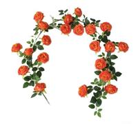 Artificial Rose Vine Realistic Flowers Decorative Hanging Garland 1.9m Lifelike 21 Bloom Large Floral Rattan for Wall Door Home Wedding Party in Rose Red Pink Yellow Orange(Orange)
