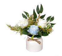 Artificial Roses, 3 Color Silk Bonsai Fake Flowers for Wedding Home Decor, Handcrafted for TWO-TONE Floral Arrangement 25x26cm(White and blue)