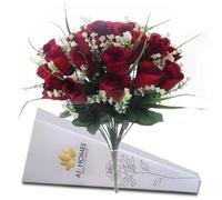 Artificial Roses, 42cm Fake Flowers for Decoration, Grass Bush with Gyp & Foliage 24 Red Roses Heads, Red Artificial Flowers for Outdoor & Indoor Events Wedding Party Home Decoration by A1-Homes