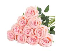 Artificial Roses,White Fake Roses Artificial Flowers,Silk Flower Single Stem Lifelike DIY Wedding Bridesmaid Bridal Bouquets,for Home Garden Party Hotel Office Party Centerpiece Decoration (E)