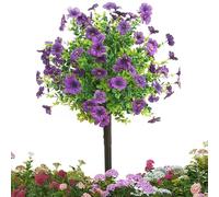 Artificial Shrubs for Outdoor, Fake Bush - Realistic UV Resistant with Purple Flowers and Stake for Outdoor Decoration