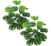 Artificial Shrubs Plant, CATTREE Fake Tropical Palm 2 Pack Taro Leaves Faux Greenery Bushes Realistic Monstera Farmhouse Plants for Home Kitchen Garden Bathroom Bedroom Decor Outdoor Indoor Decoration