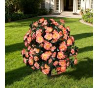 Artificial Silk Azalea Flowers Topiary Ball with Ground Stake, Tangerine