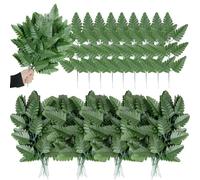 Artificial Silk Fern Leaf Picks Fake Fern Leaves with Stem for Cemetery Flowers Arrangement Floral DIY Crafting Wedding Bouquets Decoration (100Pcs, Dark Green)