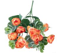 Artificial Silk Flower Bouquet Containing Eucalyptus Rose Camellia for Wedding Decor Living Room Accent (Orange)