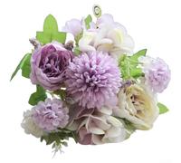 Artificial Silk Flower Bouquet Peony Hydrangea Daisy Mix Nordic Style Handmade Floral Arrangement Realistic Petals Flexible Stems 32x20cm Pink Blue White Purple Green Wedding Centerpiece(Purple)