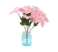 Artificial Silk Flower Poinsettia Christmas Bunch Bush, 45cm 5 Heads Per Bunch Artificial Flowers with Stem, Christmas Faux Flower for Living Room Bedroom Office Christmas Decor, Pink