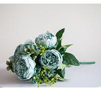 Artificial Silk Peony Flower Bouquet (NO.3) -7 Colours Wedding Centrepiece Decor (Teal)
