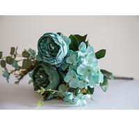 Artificial Silk Peony Flower Bouquet (NO.4) -8 Colours Wedding Centrepiece Decor (Teal)