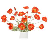 Artificial silk poppy flower, 6 stems, garden, wedding, restaurant, party and festival decoration, DIY flower arrangement(Dark Orange)
