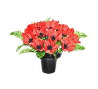 Artificial Silk Red Poppy & Fern Grave Pot Memorial
