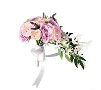 Artificial silk rose bouquet designed in a cascading teardrop style, perfect for enhancing the aesthetic of wedding ceremonies and photography (Pink)