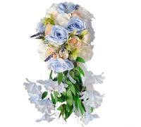 Artificial silk rose bouquet designed in a cascading teardrop style, perfect for enhancing the aesthetic of wedding ceremonies and photography (Blue)