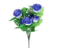 Artificial Silk Rose Bud Bunch with 10 Natural-Looking Stems for Wedding Door Wreath Base Home Entry Rug Accent and Studio Backdrop (Blue)