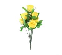 Artificial Silk Rose Bud Bunch with 10 Natural-Looking Stems for Wedding Door Wreath Base Home Entry Rug Accent and Studio Backdrop (Yellow)