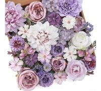 Artificial Silk Rose Dahlia Flower Mixed Flowers Bouquet, Fake Faux Flowers Bouquets with Ceramics Vase Table Centerpieces for Dinning Roon Table Kitchen Decoration(The new purple)
