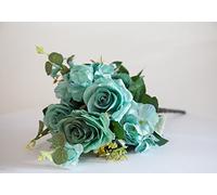 Artificial Silk Rose Flower Bouquet (NO.1) - 8 Colours Wedding Centrepiece Decor (Teal)