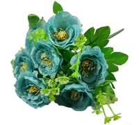 Artificial Silk Tea Rose Bouquet with 7 Heads for Wedding Decor, Home Decoration, and Photography Use, Fake Flowers with Sturdy Wire Stems (J)