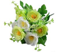Artificial Silk Tea Rose Bouquet with 7 Heads for Wedding Decor, Home Decoration, and Photography Use, Fake Flowers with Sturdy Wire Stems (T)