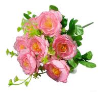 Artificial Silk Tea Rose Bouquet with 7 Heads for Wedding Decor, Home Decoration, and Photography Use, Fake Flowers with Sturdy Wire Stems (D)