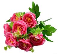 Artificial Silk Tea Rose Bouquet with 7 Heads for Wedding Decor, Home Decoration, and Photography Use, Fake Flowers with Sturdy Wire Stems (E)