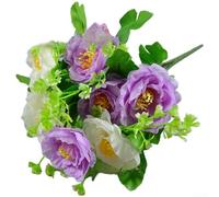 Artificial Silk Tea Rose Bouquet with 7 Heads for Wedding Decor, Home Decoration, and Photography Use, Fake Flowers with Sturdy Wire Stems (R)