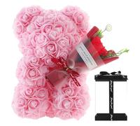 Artificial Simulated Ro-se Bear | Ro-se Bear Valentines Day Flower Gift For Her, Cute Artificial Forever Flower Ro-se With Clear Box, Romantic Valentine Bear For Valentine's Day An-niversary Gift