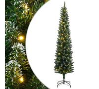 Artificial Slim Christmas Tree, 120cm Green PVC, 150 Warm White LED Lights, Steel Stand, Xmas Trees for Bedroom Decor