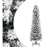 Artificial Slim Christmas Tree 180 cm White and Green Flocked PVC/PE with Stand