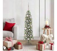 Artificial Slim Christmas Tree, Green and White, 120 cm Tall, Pre-Lit with 150 Warm White LED Lights, Space-Saving Pencil Design for Indoor Outdoor Holiday Decor