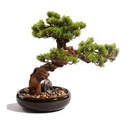 Artificial Small Bonsai Tree 17Inch Artificial Bonsai Pine Tree, Faux Potted Plant Desk Display Fake Tree with ceramic flower pot Ornaments, Desktop Bonsai Plant Living Room Fake Plant Greenery Decor