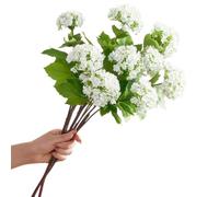 Artificial Snowball Viburnum Flowers,Artificial Hydrangea Flowers,27.5 Inch Three-Headed Faux Hydrangeas,for Home Office Decor Wedding Party Decor(3pcs) (White)
