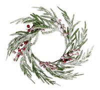 Artificial Snowy Norfolk Pine Wreath with Red Berries - 40cm Flocked Christmas Wreath for Home Party Front Door Decor