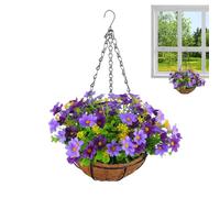 Artificial Solar Hanging Basket with Flowers, Indoors and Outdoors Silk Flowers Chain Hanging Basket, Fake Hangings Plants for Home Outdoors Garden Patio Porch