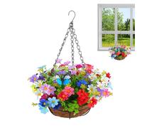 Artificial Solar Hanging Basket with Flowers, Indoors and Outdoors Silk Flowers Chain Hanging Basket, Fake Hangings Plants for Home Outdoors Garden Patio Porch
