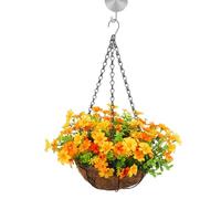 Artificial Solar Hanging Basket with Flowers, Indoors and Outdoors Silk Flowers Chain Hanging Basket, Fake Hangings Plants for Home Outdoors Garden Patio Porch