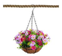 Artificial Solar Hanging Basket with Flowers, Indoors and Outdoors Silk Flowers Chain Hanging Basket, Fake Hangings Plants for Home Outdoors Garden Patio Porch