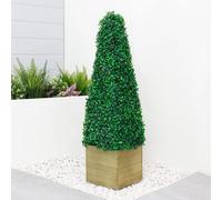 Artificial Solar Obelisk Topiary Tree - Weather & Fade Resistant Faux Garden Plant With Planter & Solar Led Lights - H85 X W24Cm