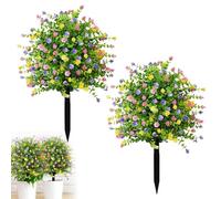 Artificial Spherical Boxwood Trees with Flowers, Outdoor Fake Plants with Ground Spike, Faux Greenery Shrubs Faux Plants for Front Door, Garden, Yard, Patio & Porch Decor (Colourful,2pcs)